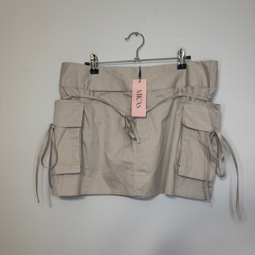 MICAS Utility Cargo Mini Skirt Beige XL – Y2K Street Style, Adjustable Waist